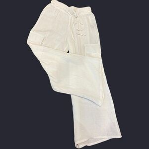 White Cargo Pants with Relaxed Fit and Drawstring Waist